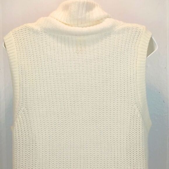 Women Ivory cowl neck sleeveless tunic length knit Lagenlook Boho sweater sz 12 - Picture 7 of 10